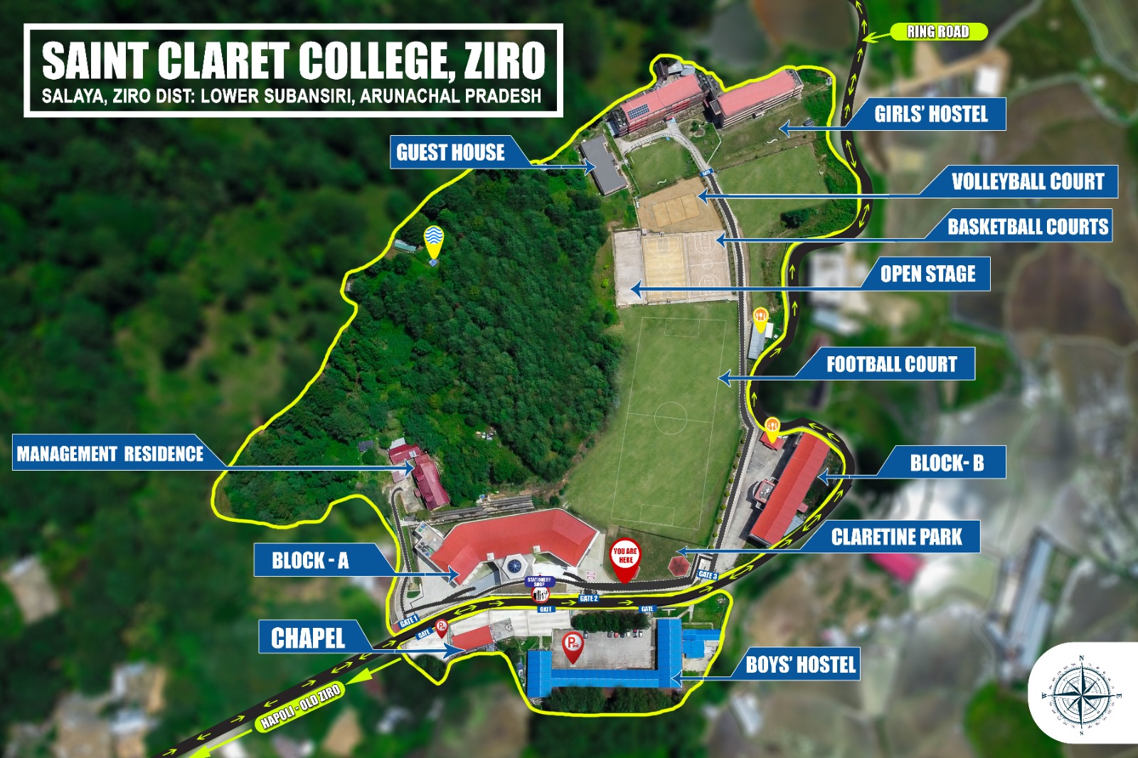 Saint Claret College, Ziro campus map